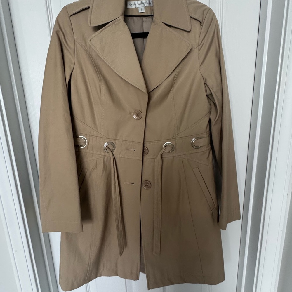 Via Spiga Tan Trench Coat with Belted Waist